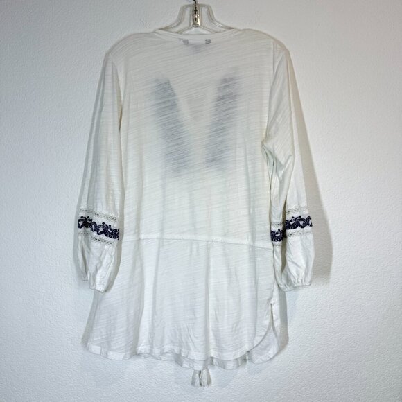 Ralph Lauren Tunic Top Blouse Medium White Blue Embroidered Summer Vacation - Picture 3 of 9